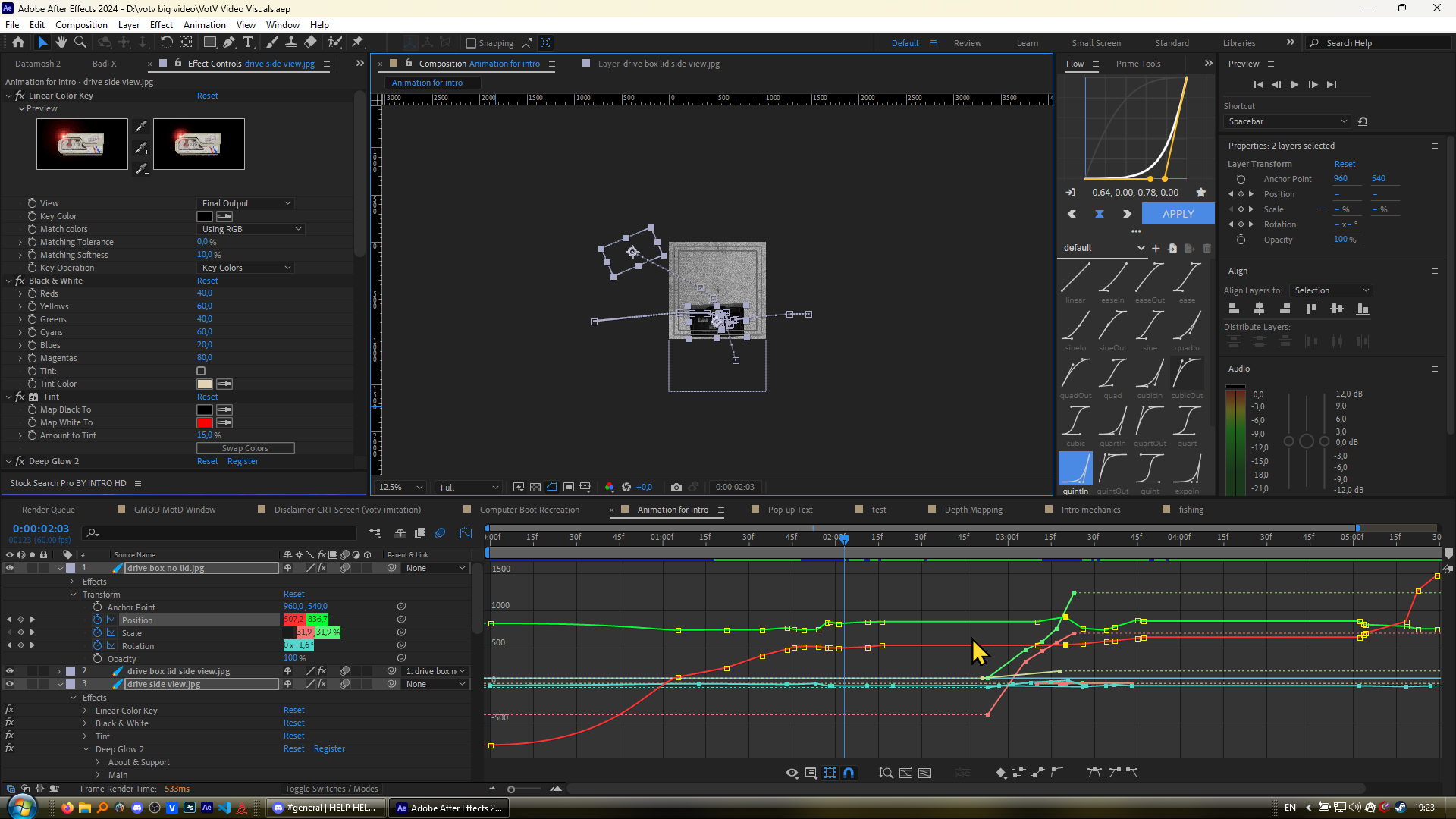 After Effects intro sequence in progress